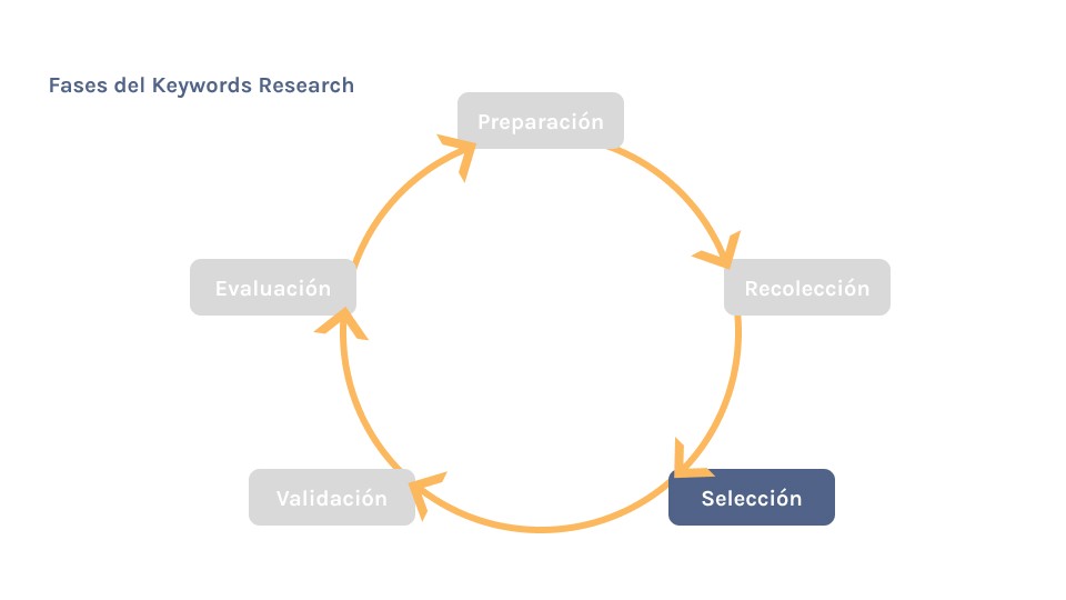 Fase de selección resaltada en el ciclo de Keywords Research